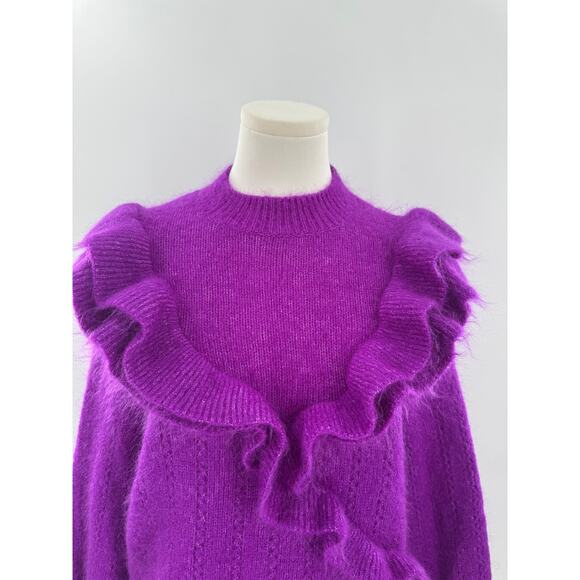 Sezane Rita Purple Fuschia Kid Mohair Wool Ruffle Sweater M - Picture 2 of 11